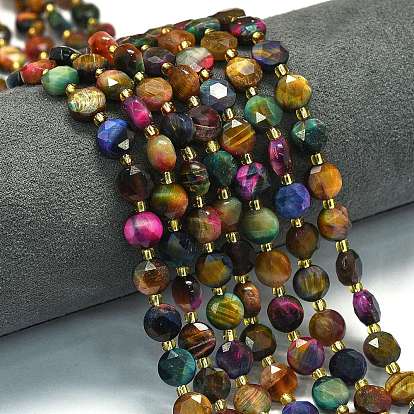 Окрашенные естественно тигровый глаз бисер пряди, граненый шестиугольный разрез, плоско-круглые, с бисером