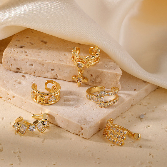 Элегантные геометрические серьги-каффы с латунным паве из прозрачных кубических цирконий, идеальный подарок для дам, золотые