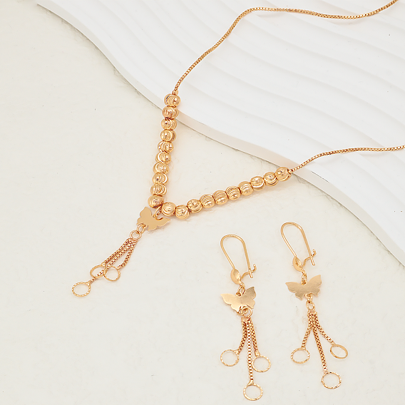 Элегантные винтажные латунные ожерелья с подвесками в виде бабочки и кисточек и комплект серег для женщин