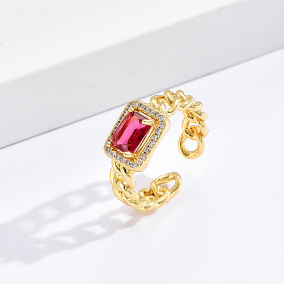 Brass Micro Pave Cubic Zirconia Open Cuff Rings, Rectangle