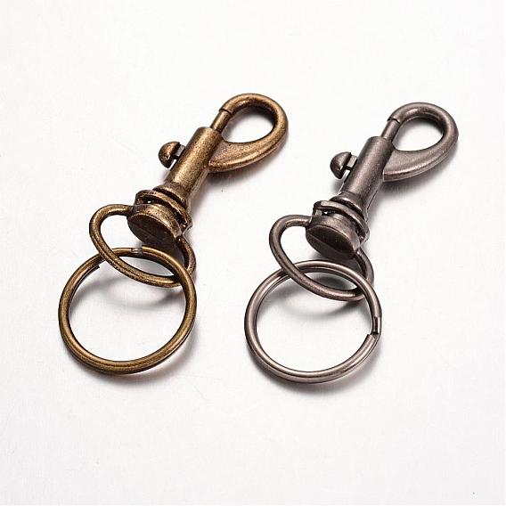 Alloy Keychain Clasp Findings, with Iron Split Key Rings, 56mm