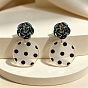 Iron & Acrylic Stud Earrings for Women, Flat Round with Flower