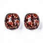 Printed Natural Wood Beads, Macrame Beads Large Hole, Barrel with Square and Flower