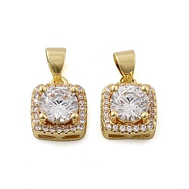 Латунные микропаве прозрачные подвески с фианитом, без кадмия, без никеля и без свинца, квадратных амулеты, стойки покрытие, прочное покрытие, ионное покрытие (ip)