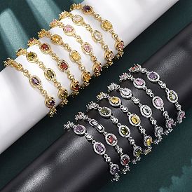 Браслеты-цепочки из овальной латуни с микропаве из кубических цирконий для женщин, стойки покрытие, долговечный, без кадмия и без свинца