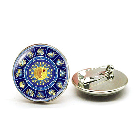 12 стеклянная булавка со звездами, плоский круглый значок из сплава для рюкзака