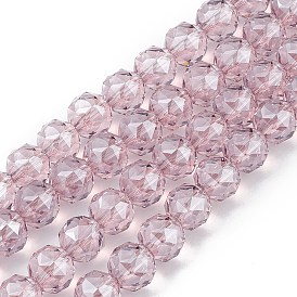 Transparent Electroplate Glass Beads Strands, Faceted, Round, Pearl Luster Plated