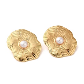 Leaf 304 Stainless Steel Stud Earrings, Plastic Imitation Pearl Earrings for Women