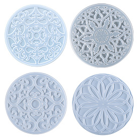 DIY Cup Mat Silicone Molds, Resin Casting Molds, for UV Resin & Epoxy Resin Craft Making, Flat Round with Flower