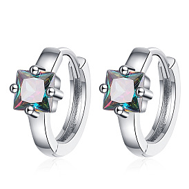 Colorful Zircon Square Personality Earrings with Diamond Inlay - Elegant, Stylish, Trendy.