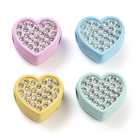 Opaque Resin European Beads, with Crystal Rhinestone, Large Hole Beads, Heart