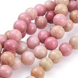 Rhodonite naturelle rangées de perles, ronde