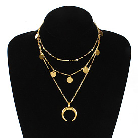 Fashionable Multi-layer Beaded Necklace with Horn Pendant - European and American Jewelry