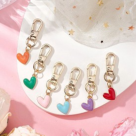 Alloy Enamel Heart Pendant Decorations, Alloy Swivel Clasps Charm for Bag Ornaments