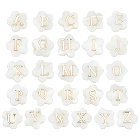 26 шт. 26 стили бусины из натуральных белых ракушек в виде цветка, золотые эмалевые бусины с буквами