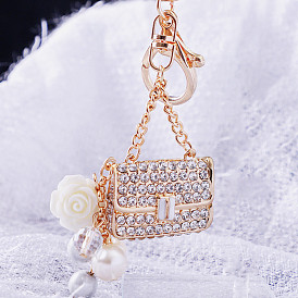Porte-clés mini sac à bandoulière en perles chic avec détails en strass - cadeau parfait !