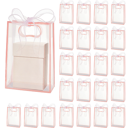24Pcs PP Plastic Gift Tote Bags, Rectangle, with 1 Roll Polyester Mesh Ribbon