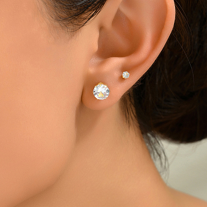 12 шт. элегантные серьги-гвоздики из нержавеющей стали с прозрачным кубическим цирконием