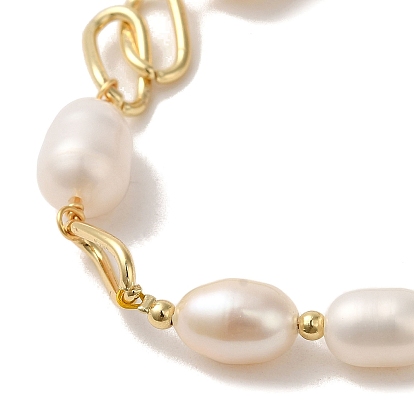 Natural Pearl Beaded Bracelets, with Brass Chains