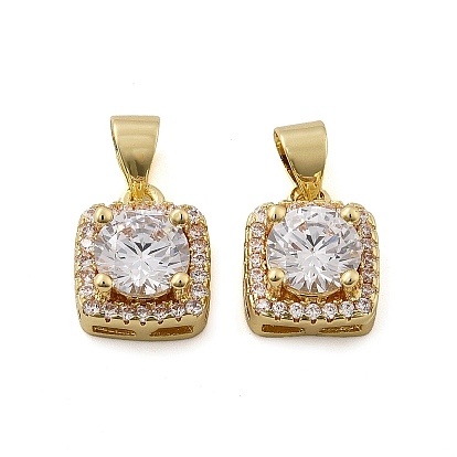 Латунные микропаве прозрачные подвески с фианитом, без кадмия, без никеля и без свинца, квадратных амулеты, стойки покрытие, прочное покрытие, ионное покрытие (ip)