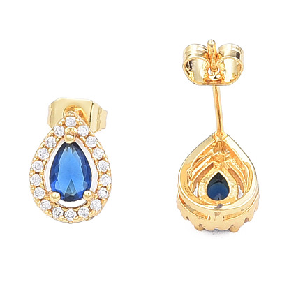 Cubic Zirconia Teardrop Stud Earrings, Golden Brass Jewelry for Women, Nickel Free