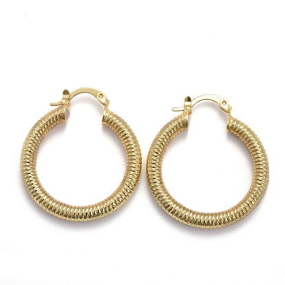 Brass Hoop Earring, Long-Lasting Plated, Textured Ring Shape