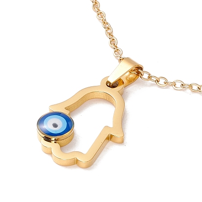 Chapado en iones (ip) 304 mano de hamsa de acero inoxidable/mano de miriam con collar con colgante de mal de ojo con esmalte para mujer