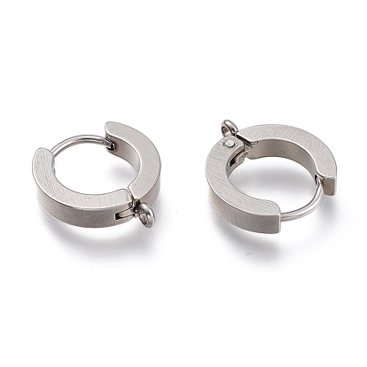 304 Stainless Steel Huggie Hoop Earrings Findings, with Vertical Loop, Ring