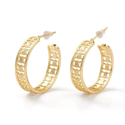 Brass Half Hoop Earrings, with Steel Pin and Plastic Ear Nuts, Long-Lasting Plated, Semicircular