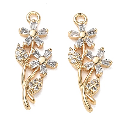 Латунные микропаве прозрачные подвески с фианитом, двойные цветочные подвески, без никеля 