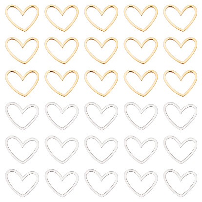 40шт. 2 цвета 201 соединительные кольца из нержавеющей стали, лазерная резка, асимметричное сердце