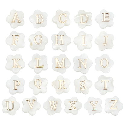 26 шт. 26 стили бусины из натуральных белых ракушек в виде цветка, золотые эмалевые бусины с буквами