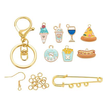 DIY 5 Pairs Enamel Dangle Earring Making Kits, 21Pcs Afternoon Tea Theme Alloy Pendants, 304 Stainless Steel Jump Rings & Earring Hooks, Iron Alloy Lobster Claw Clasp Keychain & Safety Pins