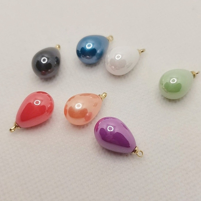 ABS Plastic Imitation Pearl Pendants, with Metal Findings, Teardrop Charm