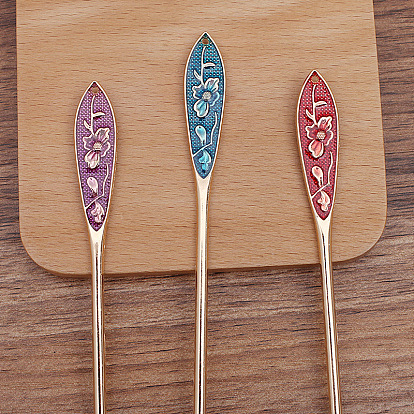 Alloy Enamel Hair Sticks, with Flower Pattern, Long-Lasting Plated Hair Accessories for Women