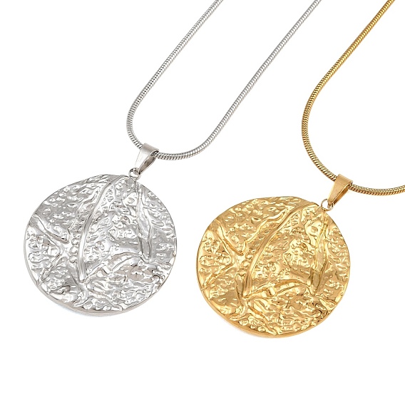 304 Stainless Steel Textured Coin Pendant Necklaces