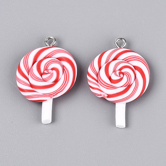 Полимерной глины ручной работы подвески, леденец, с железными петлями, Рождество