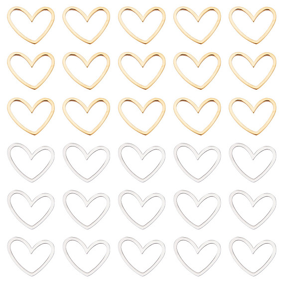 40шт. 2 цвета 201 соединительные кольца из нержавеющей стали, лазерная резка, асимметричное сердце