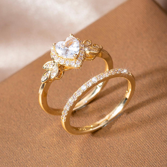 Комплекты колец из сплава с микропаве из кубических цирконий для женщин, сердце, штабелируемые кольца