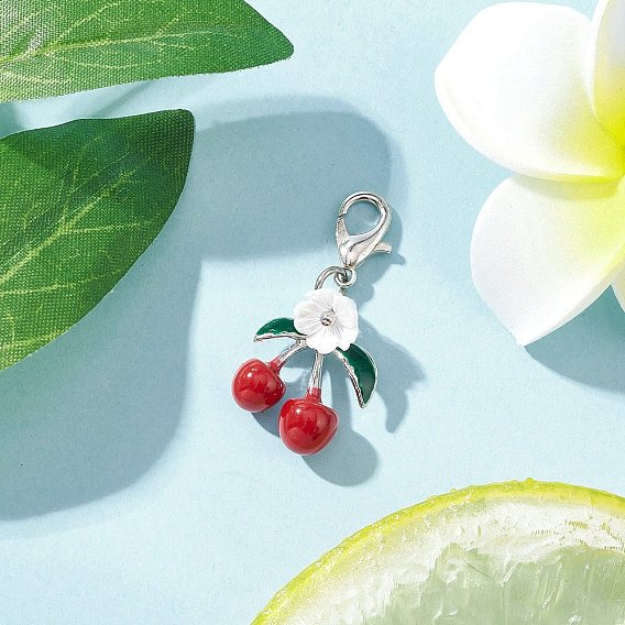 Подвеска из сплава эмали вишни украшения, с искусственным жемчугом из смолы и застежками-карабинами