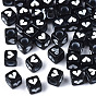 Spray Paint Opaque Acrylic Beads, Cube with Heart