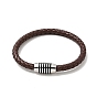 Leather Braided Cord Bracelet with 304 Stainless Steel Magnetic Column Clasps for Men Women