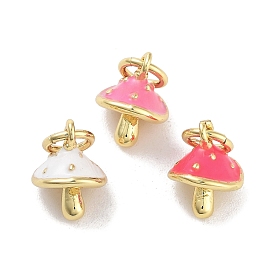 Real 18K Gold Plated Rack Plating Brass Enamel Charms, with Jump Ring, Long-Lasting Plated, Lead Free & Cadmium Free, Mushroom Charm