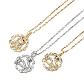 Латунное микропаве прозрачное кубическое циркониевое кольцо с подвесками в виде медведя/змеи ожерелья, 304 из нержавеющей стали кабель цепи ожерелья