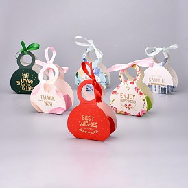 Handbag Shape Candy Packaging Box, Wedding Party Gift Box, with Ribbon, Boxes, Word Pattern
