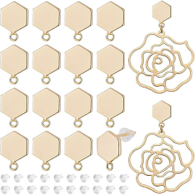 8 пары латунных сережек-гвоздиков, с горизонтальными петлями и 40 пластиковыми ушными гайками, шестиугольник