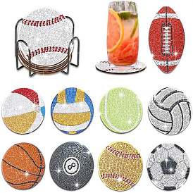 DIY 10Pcs Ball Theme Coasters Diamond Art Painting Kit with Holder, for Adults Kids Beginners