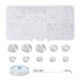 710 прозрачные граненые стеклянные бусины рондель., 410 остроконечный пинцет из нержавеющей стали и эластичная хрустальная нить, для изготовления украшений своими руками