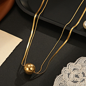 Fashion Double Layered Chain Ball Pendant Necklace for Women - High-end, Versatile and Elegant Metal Necklace