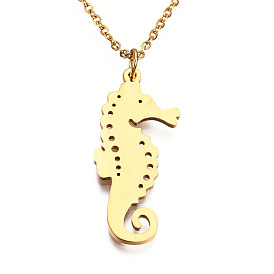 201 Stainless Steel Pendant Necklaces, with Cable Chains, Seahorse